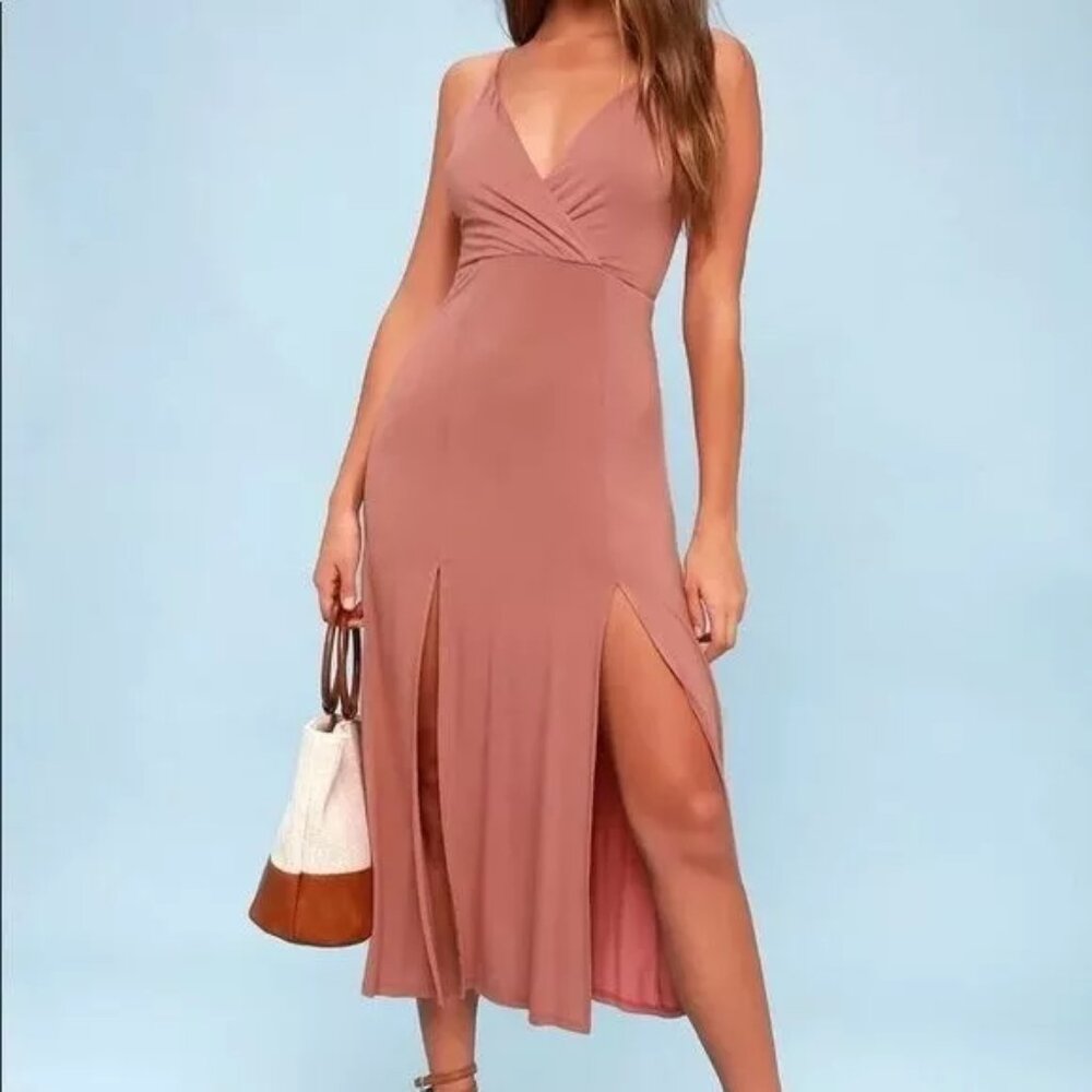 Lulus Time to Tango Dusty Rose Midi Dress (Size XS)